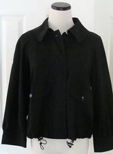 New 149 DKNYC Black Cropped Polyester Blend Button Front Lined Jacket, M