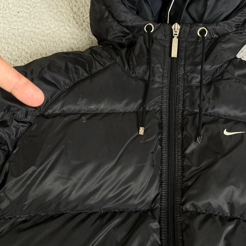 Nike Puffer Jacket Youth S 4-6 Black Hood Coat Grey Duck Down Full Zip Swoosh - Image 2 of 4