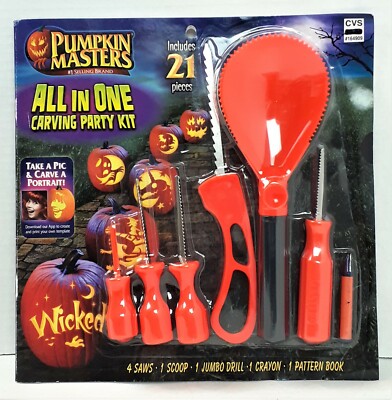 NEW Pumpkin Masters All In One Carving Party Kit 14 Patterns 21 Pieces Halloween