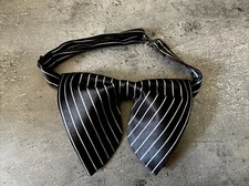 Handmade Oversized Black Satin Striped Bow tie Vintage style 70`s Wedding Prom