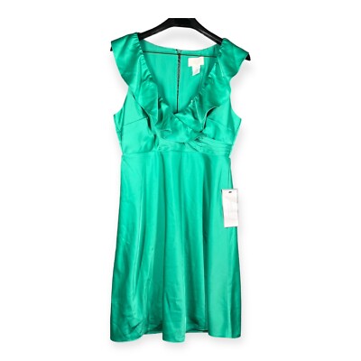 J Crew V Neck Green Ruffle Midi Day To Night Summer Wedding Guest Dress 12P  | eBay