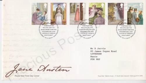 TALLENTS PMK GB ROYAL MAIL FDC 2013 JANE AUSTEN STAMP SET