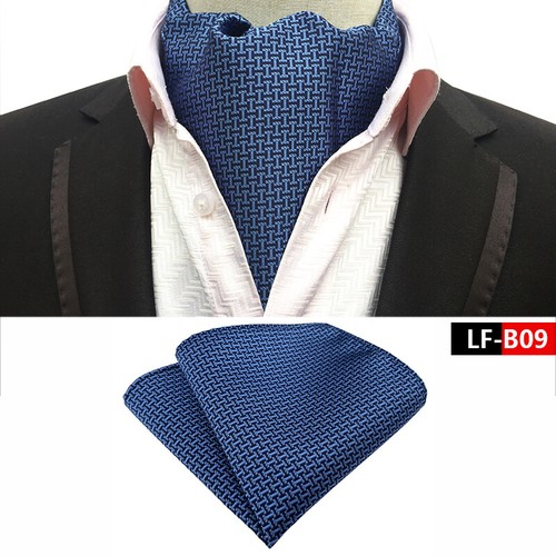 New Classic Men's Ascot Cravat Tie Silk Paisley Blue Scarves Cravat Hanky Set - Afbeelding 26 van 45