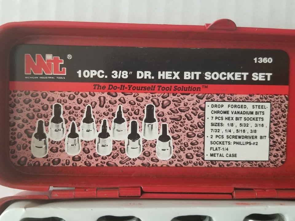Michigan Industrial Tool 10 pc 3/8" Dr. Hex Bit Socket Set 1360 Vintage
