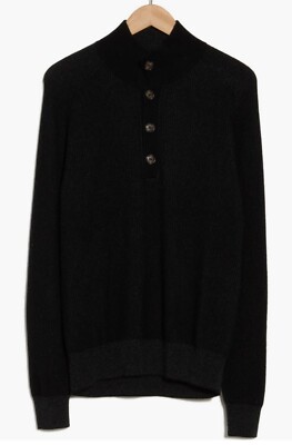 Amicale Men's Rib Cashmere Mock Neck Sweater MSRP $395