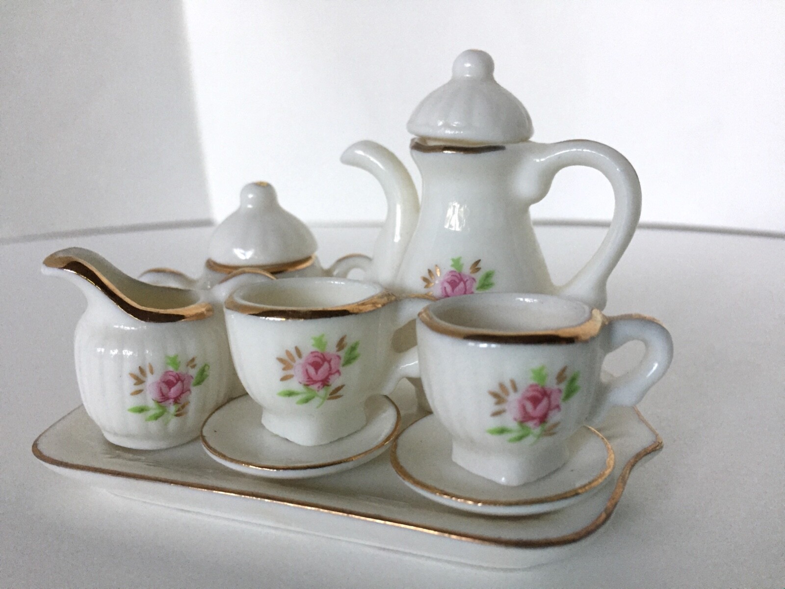 Vintage 10 Piece Mini Miniature Bone China Tea Set Child's Playset