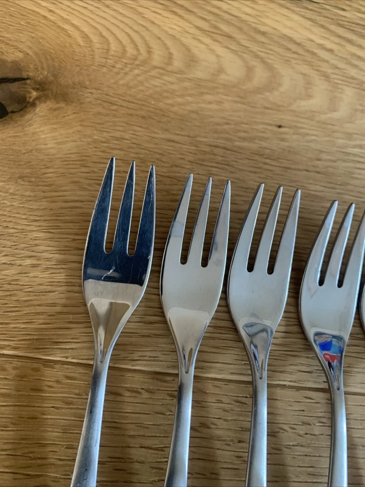 Auerhahn Conturo Edelstahl Besteck Teilmattiert 6 Kuchengabeln 2 Kaffeelöffel  - Bild 2 von 4