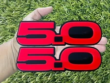 5.0 Emblem Badges Set of (2) Racing Aggressive Red On Black Fender Badges New