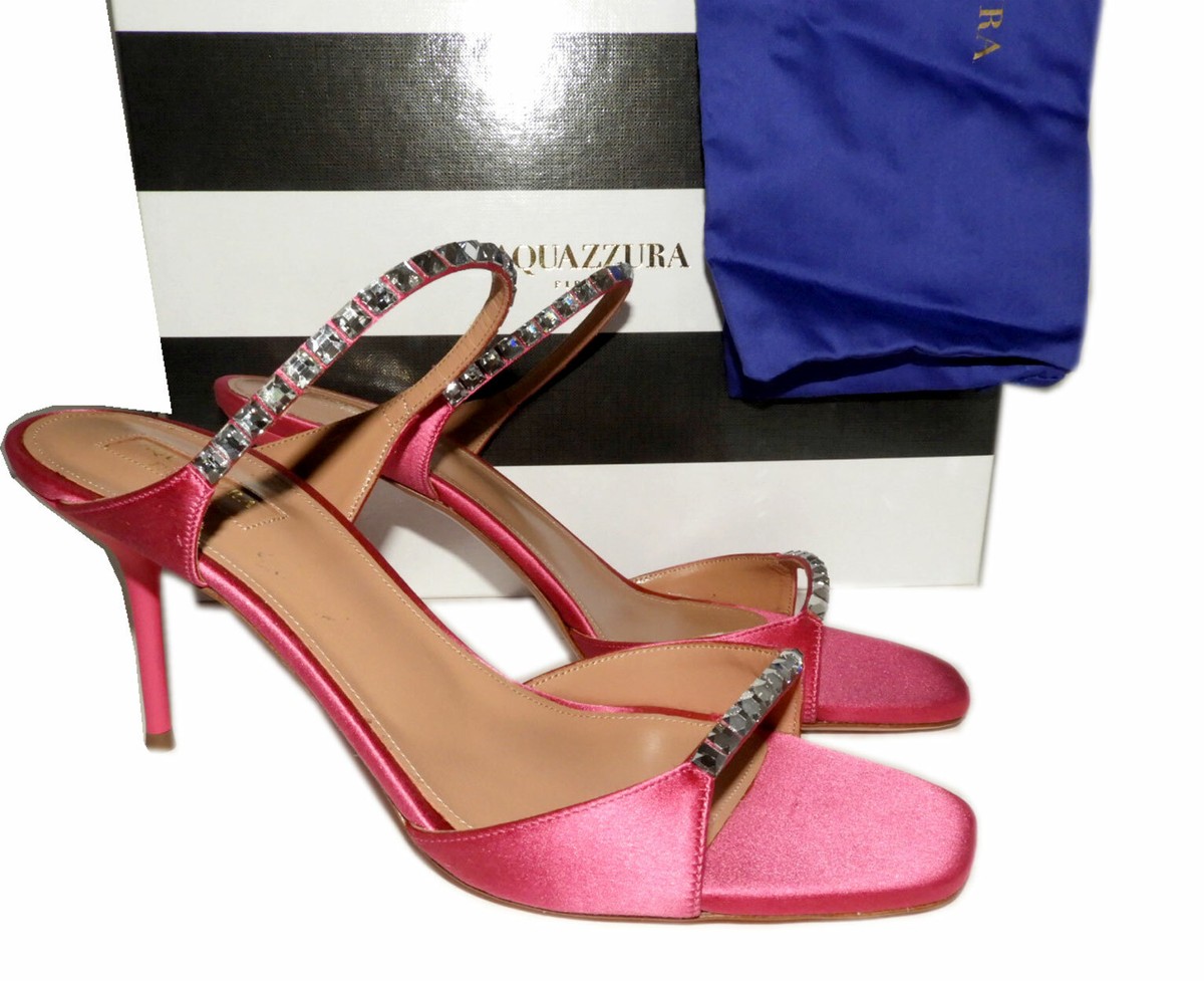 AQUAZZURA ビジュー サンダル ピンク(未使用) Aquazzura Pink Sandals Pumps DIAMANTE 75 Satin Mules 40 Shoes