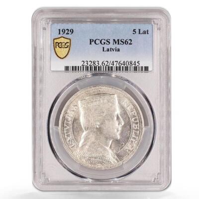 1929年 ラトビア 5ラッツ 大型銀貨 PCGS認証 ややトーン❗️ 【公式通販】
