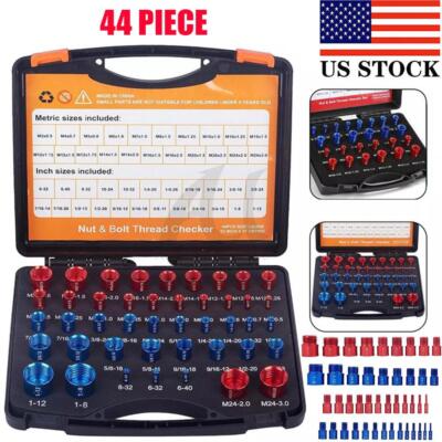 44pcs Inch & Metric Set Nut & Bolt Thread Checker Identifier Thread Gauges Box