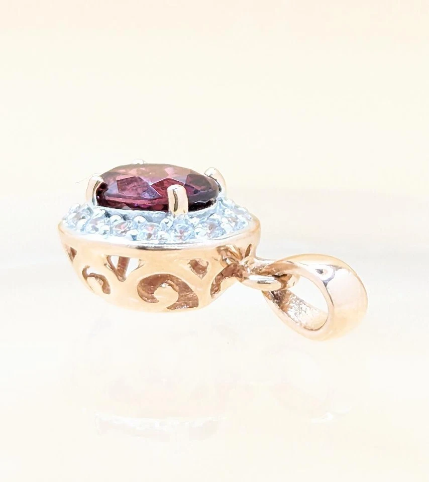 Colgante en forma de huevo de turmalina rosa de 2,47 g de oro blanco y rosa macizo de 10 quilates Foto 3 de 4