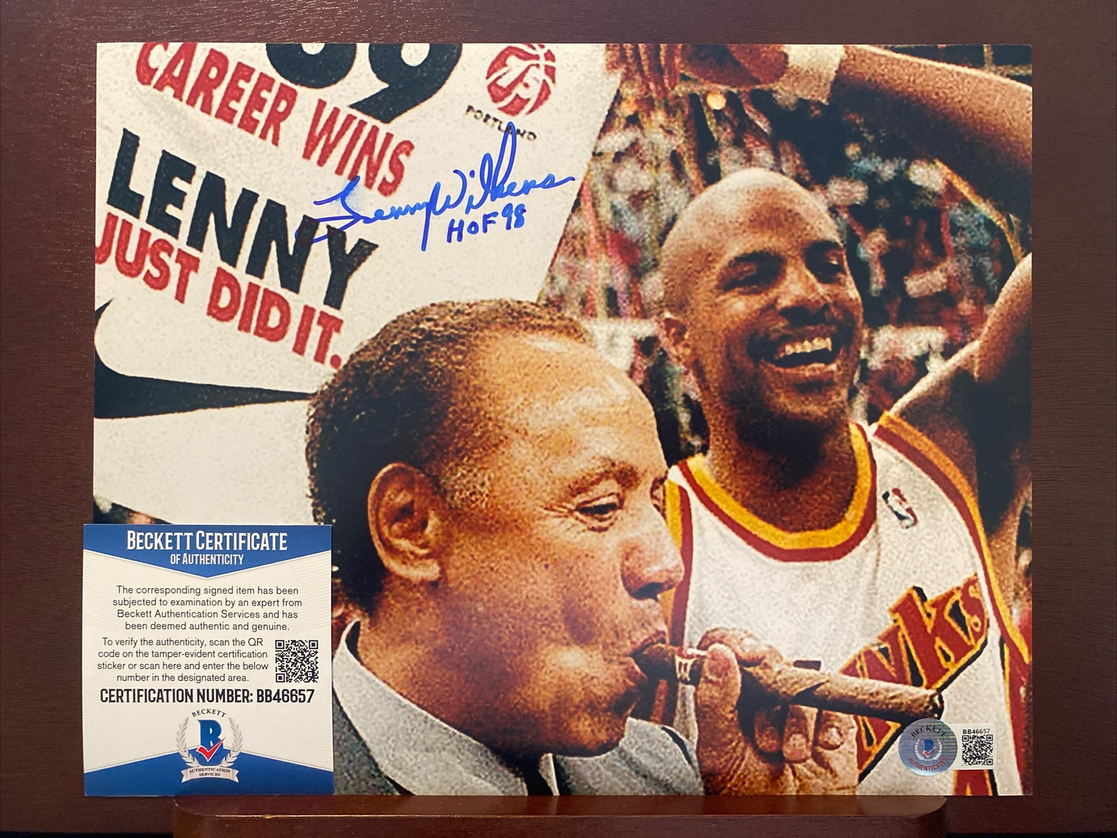 Lenny Wilkens SIGNED AUTOGRAPHED 8X10 PHOTO COA BAS BECKETT #BB46657 