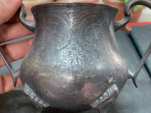 1900's Vintage Handcrafted German Silver Scallop Legged Floral Etched Milk Pot - Picture 8 of 10