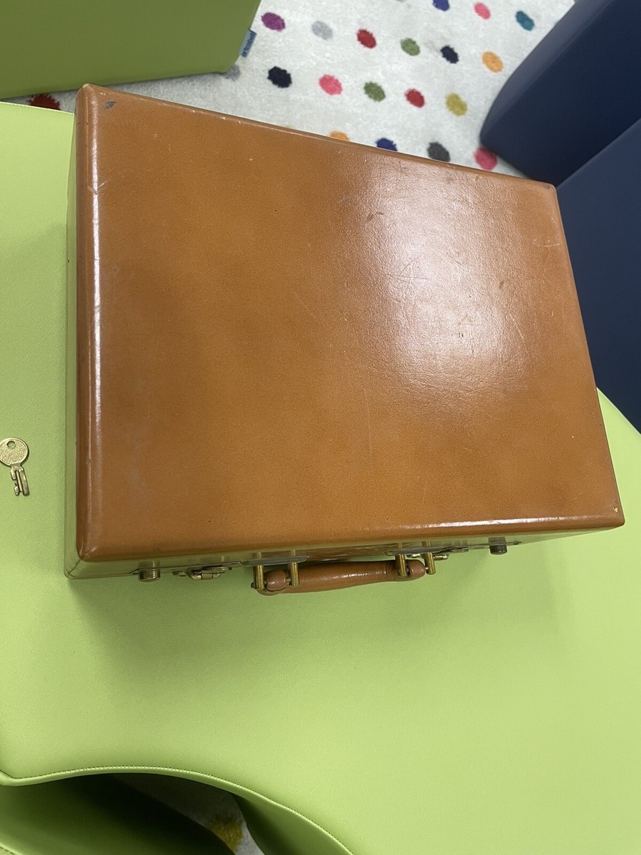 Vintage Shortrip Brown Leather Vanity Train Case with Mirror KEY
