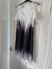 Dress Medium ( UK Size 14 ) White Black Lace Straps and Cold Shoulder