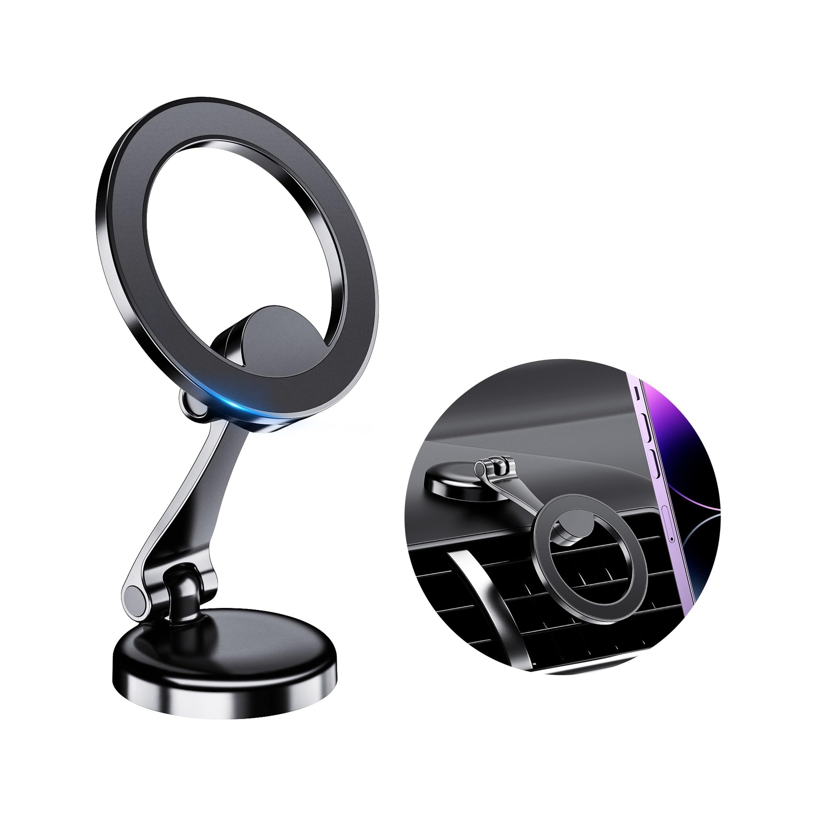 Magnetic Car Phone Mount, 2 x 180 Folding & Double 360 Rotating, Designed for...-image