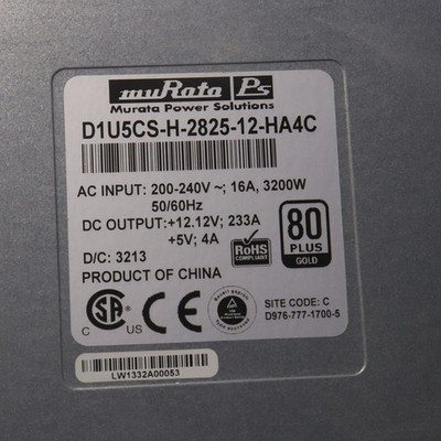murata Switching Power Supplies AC/DC 2825W, 12V, 5VSTDBY, D1U5CS-H-2825-12-HA4C