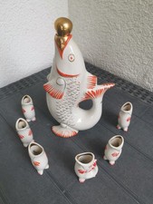 Sowjetische Fischkaraffe und Porzellanglas, 1950er, 7er Set