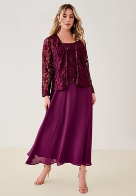 Roaman's Women's Plus Size Plus-Size 2 Piece Long Sleeve Embellished Lace