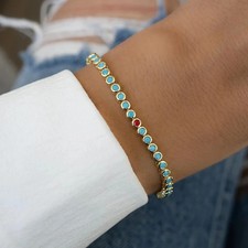 Ruby Bezel Set Half Turquoise Tennis Bracelet in 14K Yellow Gold plated 7.5"in