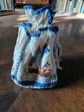 Vintage Leinen Wäscheklammer Tasche mit Boot Applikationen und Taschen