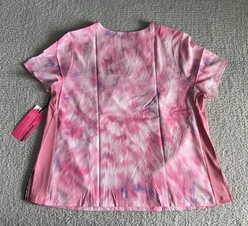 Koi Lite Scrub Top Women’s Sz 2X Pink Reform Tie Dye Hearts Stretch Nursing - Picture 8 of 12