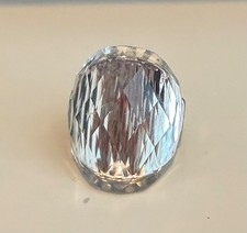 Stainless steel ring large clear glass gem, s...