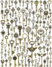 Vintage Skeleton Keys, Wholesale Bulk Lots Mixed Set of 100 Antique Bronze Brass