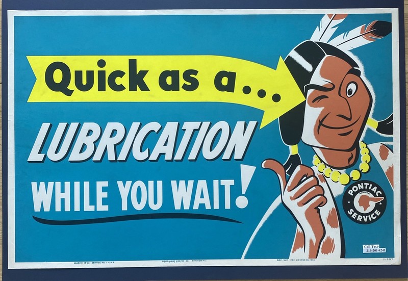 1953 Old Original Vintage Pontiac DAY-GLO Poster 38x25” Native Indian Garage