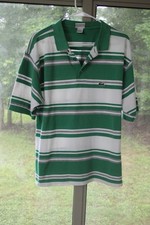 LACOSTE L Vintage Polo Shirt Green White Striped Cotton