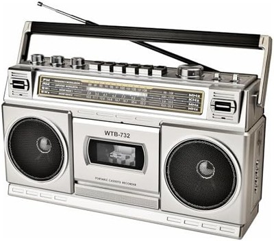 Retro Classic 80s Style Portable Boombox with Cassette Player Recorder, AM/FM/SW