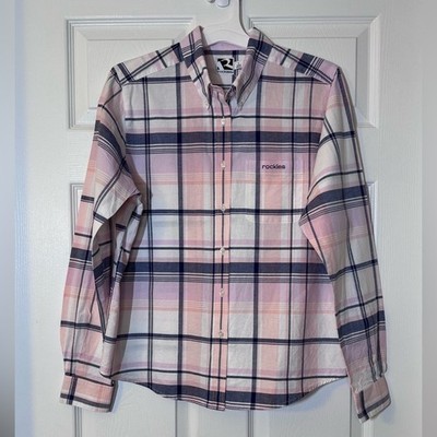Rockies Men's Pink and Navy Plaid Shirt