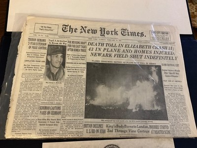 1952 FEBRUARY 7 NEW YORK Times ELIZABETH Crash Neward field Shut indefinitely