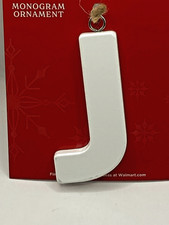 NEW 3.5" WOOD MONOGRAM INITIAL J WHITE CHRISTMAS ORNAMENT FREE SHIP