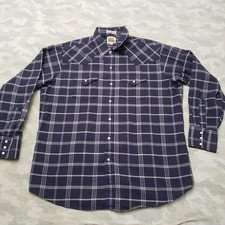 Ely Cattleman Shirt Mens XL Blue Pockets Pearl Snap Long Sleeve Check Western
