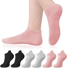 6 Pairs Pilates Socks with Grips for Women Non Slip Grip Socks Yoga Socks Ballet