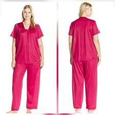 Vanity Fair VTG Pajama Set Magenta Pink Nylon Tricot 2pc Sleepwear Retro Plus 3X
