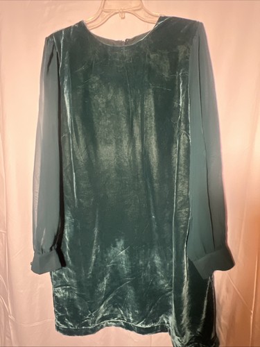 J.Crew Green Velvet Dress Sheer Sleeves Women’s Size 16 New With Tags - Picture 1 of 12