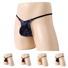 Low Waist Men's Bikini Underwear Thongs G String Briefs Bulge Pouch Print