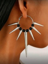 Earrings Y2K Rock Punk Party New Silver Black Spike Rivet Halloween Goth
