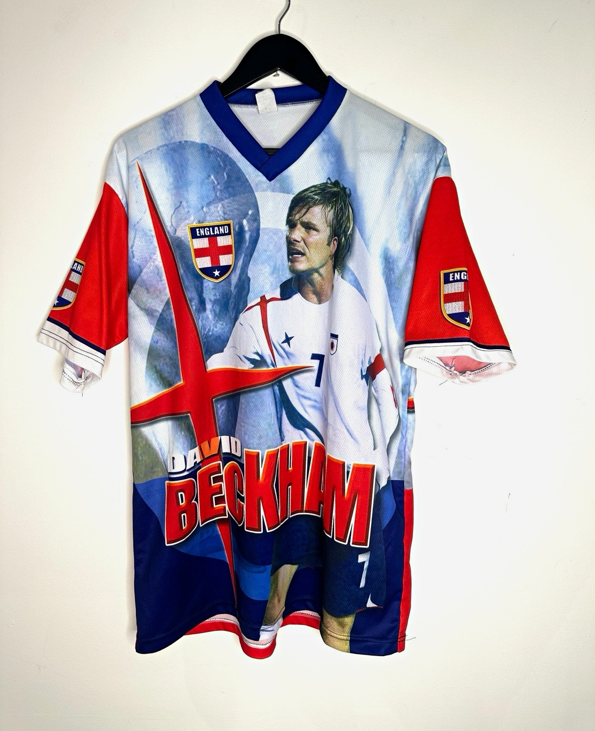 Vintage AOP David Beckham England Bootleg Jersey X-Large rare football soccer