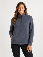 Athleta OTTOMAN RIB SWEATSHIRT NWT Size Medium Grey Athleasure Comfort 1/4 Zip