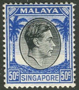 MA30  Singapore Stamp Scott #17 King George Vl Unused No Gum Clean Back