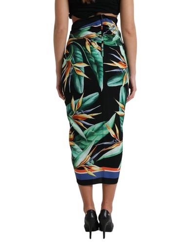 Dolce & Gabbana Black Strelitzia High Waist Wrap Midi Women's Skirt Authentic - Picture 3 of 6