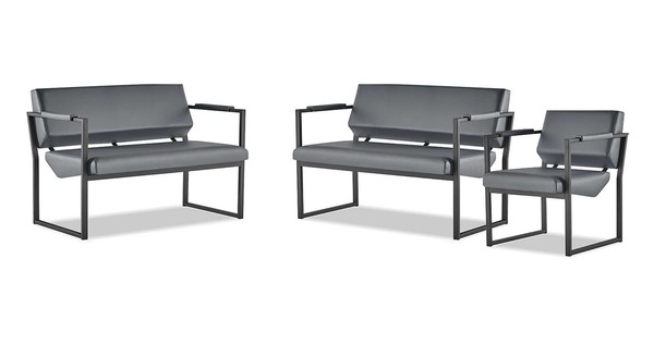 Sofa-Set Edelstahl Leder 2-Sitzer Sessel Schwarz Sofas Ledersofas Couch-image