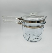Vintage PYREX Flameware 1.5 Qt Glass Double Boiler 6283 With Lid & Heat Diffuser