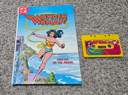 Vintage WONDER WOMAN CHEETAH ON THE PROWL Fisher Price book & cassette tape 1982