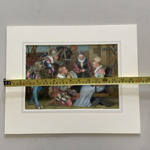 Antique Gouache Painting Renaissance Court Scene with Queen and Courtiers” - Picture 7 of 8