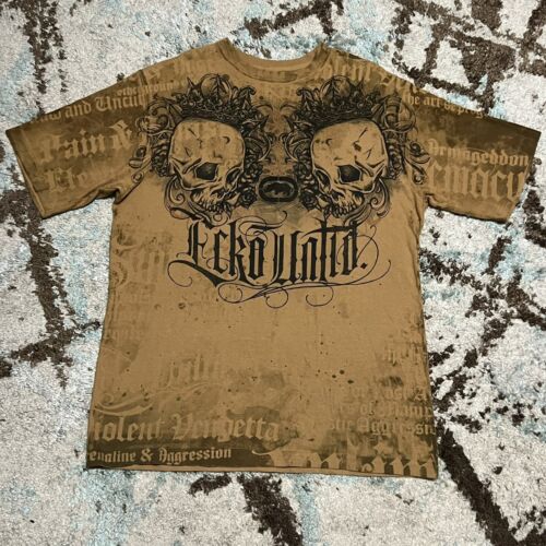 Ecko Unltd x MMA Cyber Y2K Crown Skulls Shirt Size Large Grunge MMA Elite Style - Picture 1 of 5